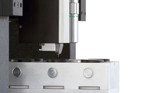 Close-up of FT-I04 Femto-Indenter tip engaged with material for nanomechanical testing.