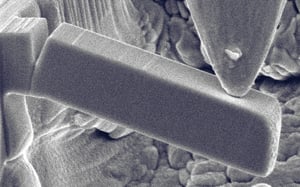 SEM image of an in-situ micro-cantilever test showing crack development for fracture analysis.