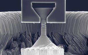 SEM image of a post-fracture micro-tensile test specimen prepared by FIB.